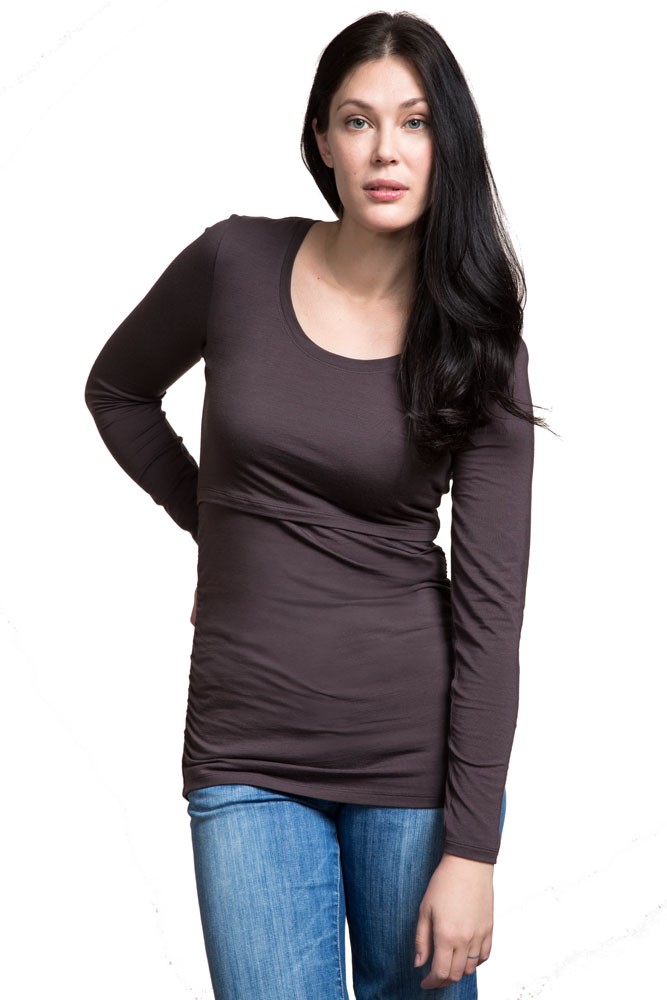 Boob Design Flatter Me Ruched Long Sleeve Maternity & Nursing Top (Pip (Cocoa Brown))