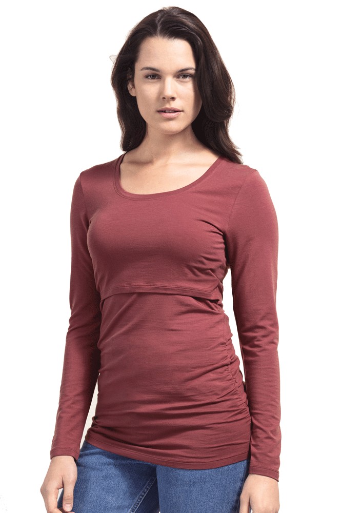 Boob Design Flatter Me Ruched Long Sleeve Maternity & Nursing Top (Pompei Red)