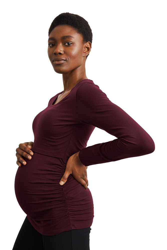 Boob Design Flatter Me Ruched Long Sleeve Maternity & Nursing Top in Plum