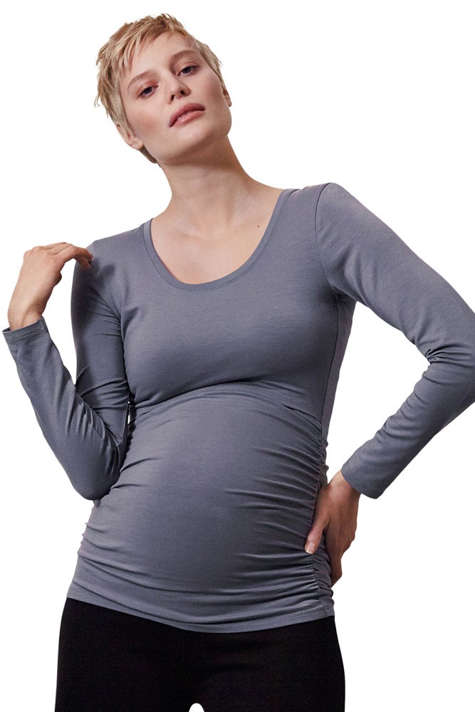Boob Design Flatter Me Ruched Long Sleeve Maternity & Nursing Top (Smoke)