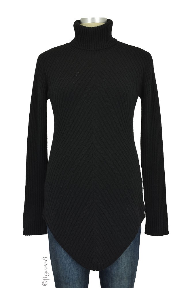 100% Cashmere Turtleneck Maternity Sweater (Black)