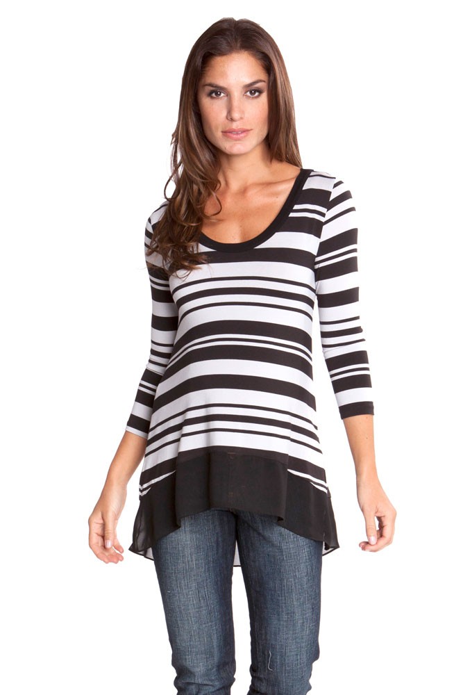 Olian Lori Maternity Top (Grey & Black Stripes)