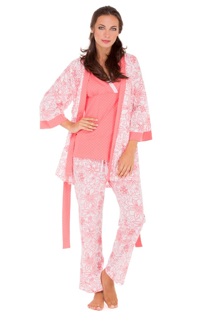 Rose 4-Pc.Nursing Sleepwear Set (Coral Print)