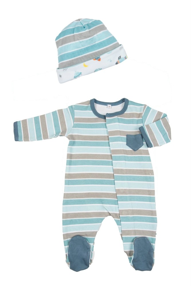 Magnificent Baby Boy's Footie and Reversible Cap Set (Stripes)