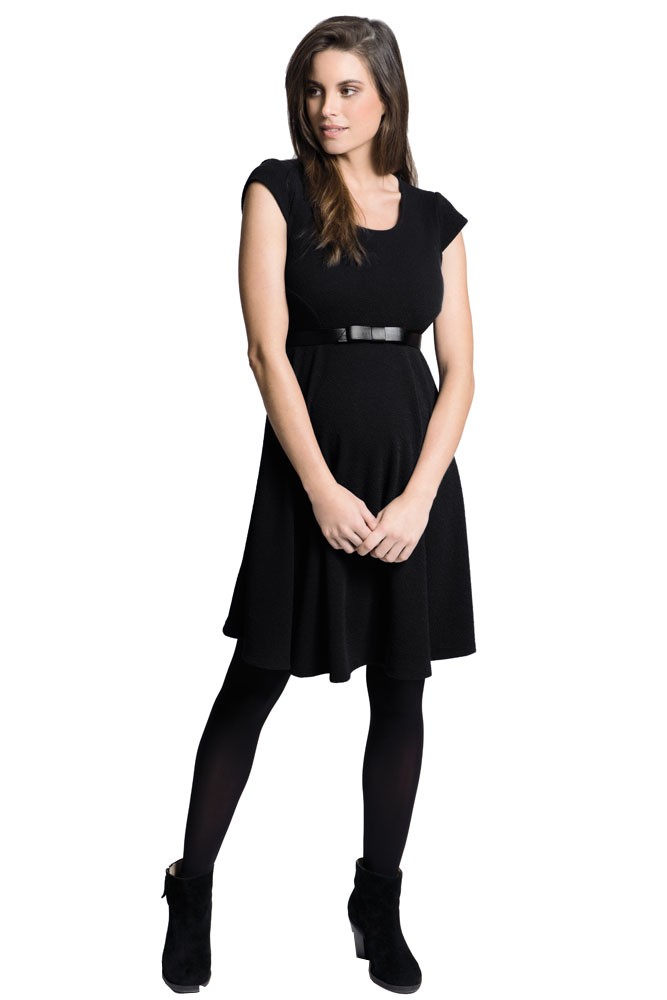 Alisha Skater Maternity Dress with Belt (Black)