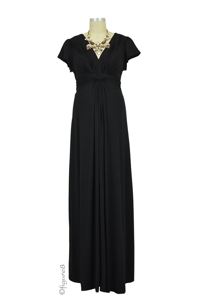 Seraphine Ophelia Knot Front Maternity Maxi Dress (Black)