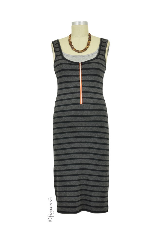 Molly Ades Zippered Nursing Tank Dress (Black & Charcoal Stripes)