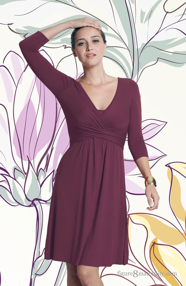 Ava 3/4 Sleeve Wrap Maternity & Nursing Dress (Wood Violet)