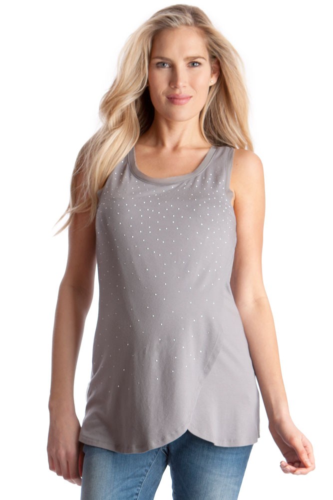 Seraphine Rosalie Studded Mock Wrap Nursing Top (Pebble with Silver Studs)