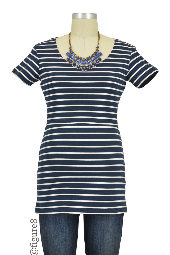 Boob Design Simone Organic Short Sleeve Maternity & Nursing Top (Stripe Midnight Blue/Off-White)