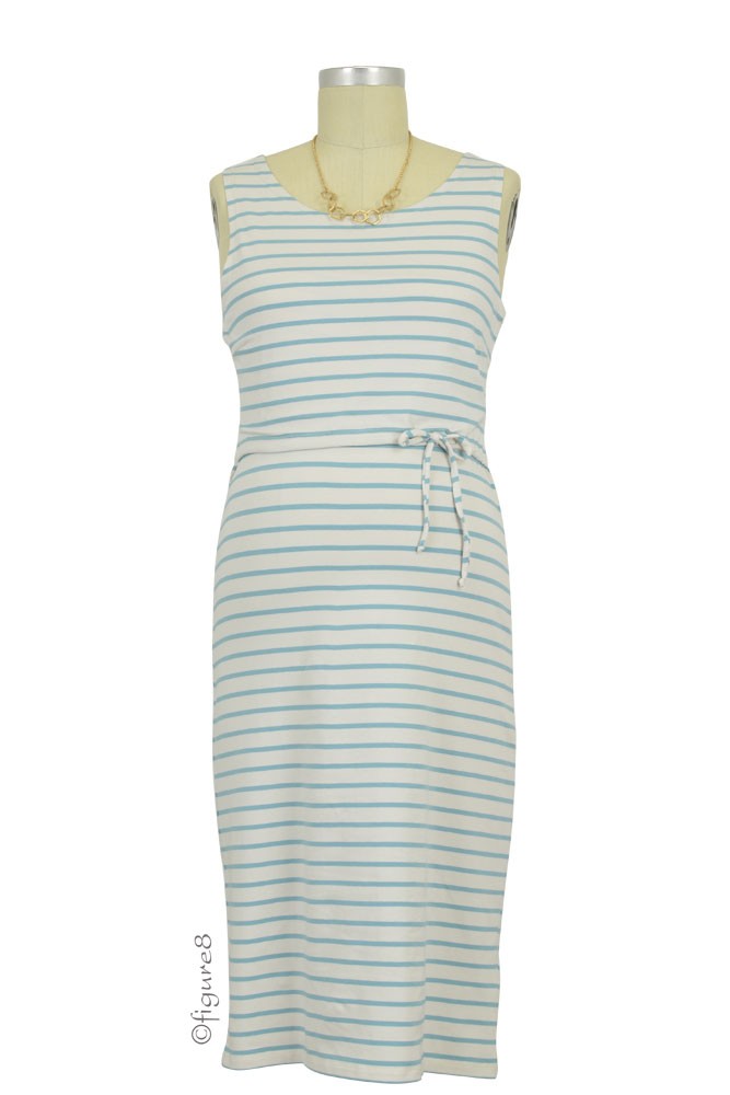Boob Design Simone Organic Sleeveless Nursing Dress (Aqua & Off White Stripes)