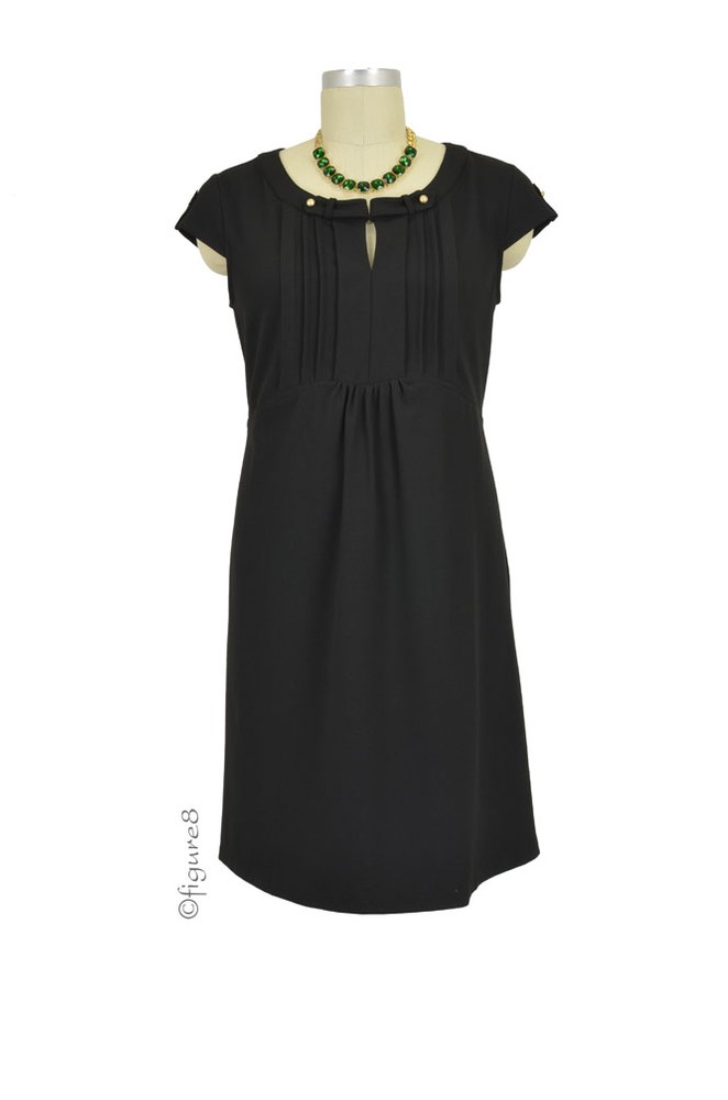 Estelle Pleated Maternity & Nursing Dress (Black)