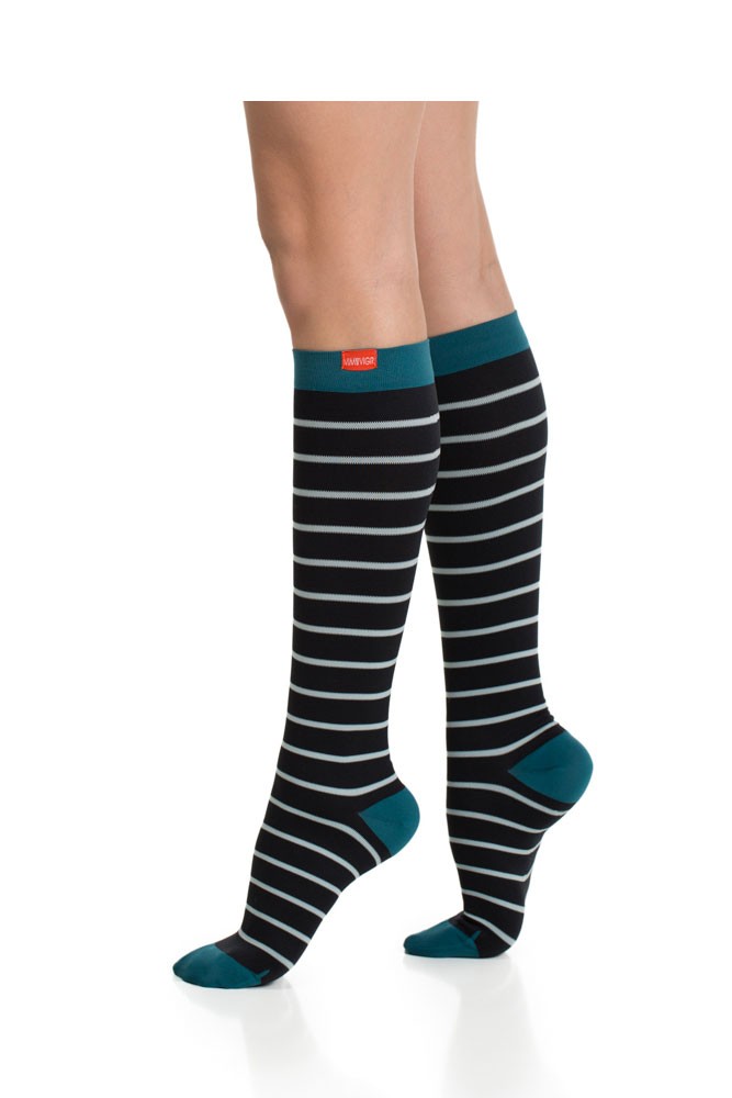 Vim & Vigr 15-20 mmHg Women's Stylish Compression Socks - Nylon (Mint, Black & Turquoise)