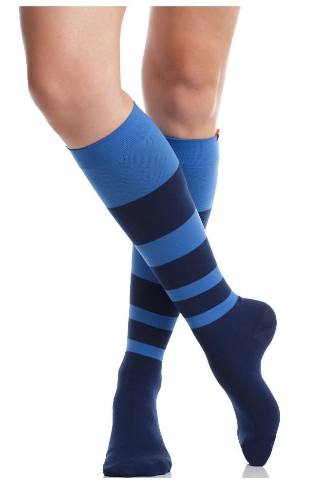 Vim & Vigr 15-20 mmHg Women's Stylish Compression Socks - Nylon (Navy & Cobalt)