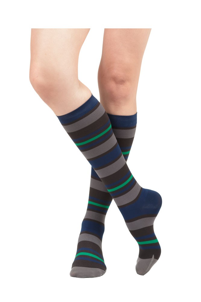 Vim & Vigr 15-20 mmHg Women's Stylish Compression Socks - Nylon (Blue & Grey)
