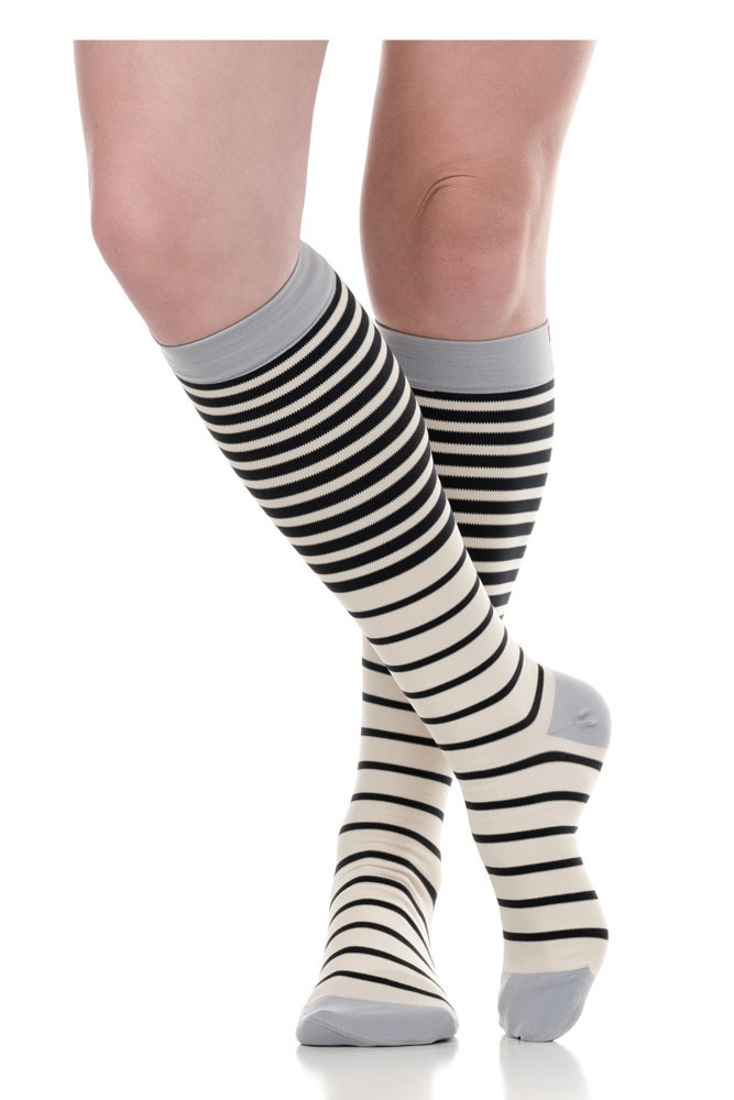 Vim & Vigr 15-20 mmHg Women's Stylish Compression Socks - Nylon (Falling Stripe: Cloud & Sky)