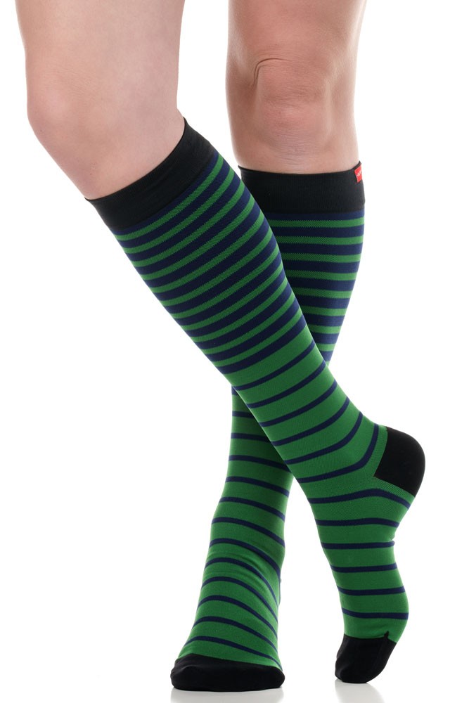 Vim & Vigr 15-20 mmHg Women's Stylish Compression Socks - Nylon (Falling Stripe: Green & Black)
