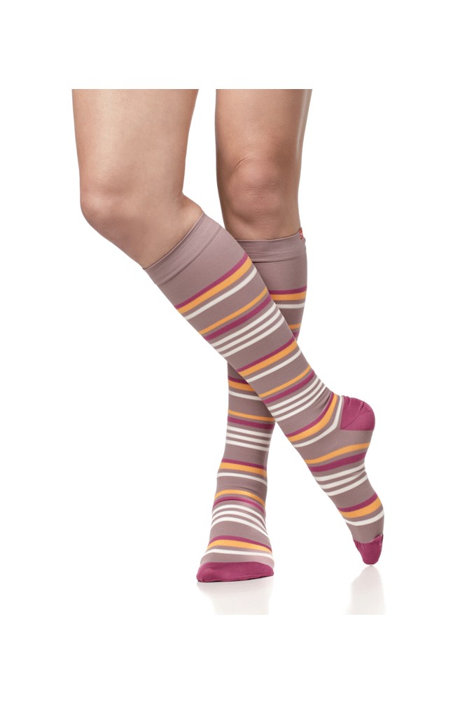 Vim & Vigr 15-20 mmHg Women's Stylish Compression Socks - Nylon (Mauve, Creamsicle & Raspberry)