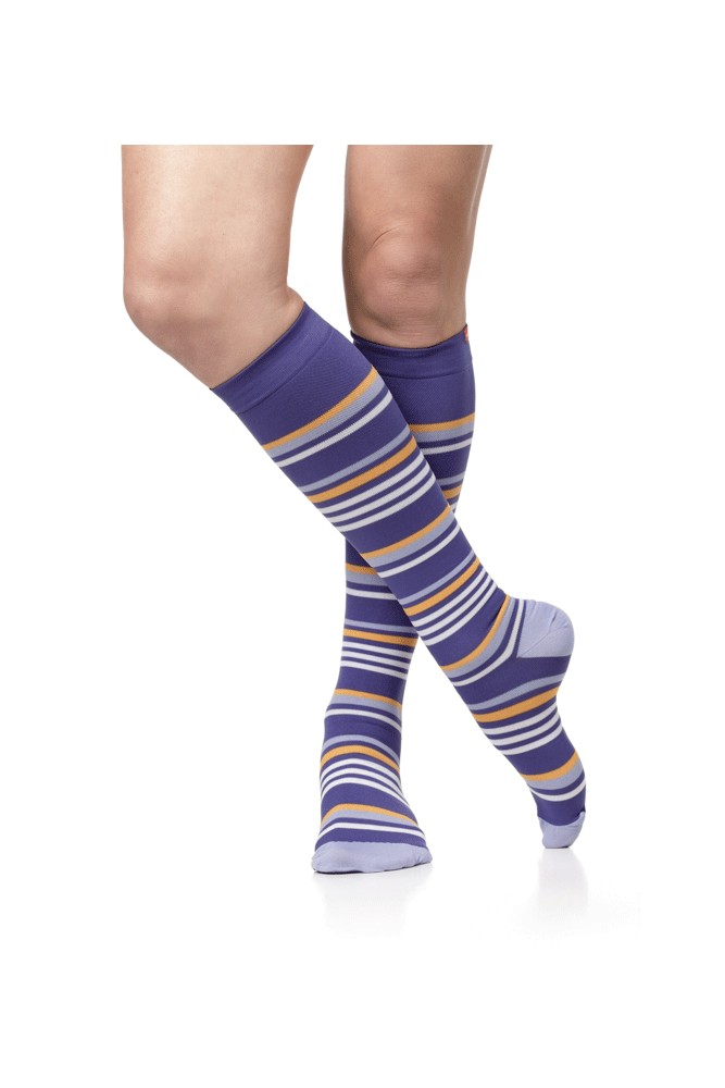 Vim & Vigr 15-20 mmHg Women's Stylish Compression Socks - Nylon (Purple, Lavender & Creamsicle)
