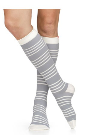 Vim & Vigr 15-20 mmHg Women's Stylish Compression Socks - Nylon (Fresh Stripe: Grey & Cream)