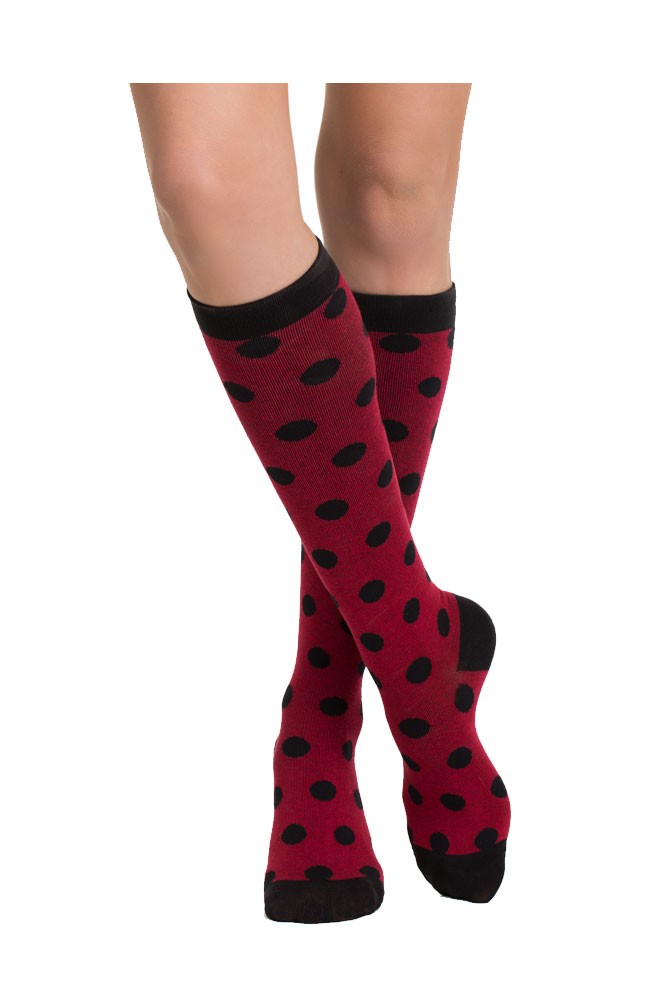 Vim & Vigr 15-20 mmHg Women's Stylish Compression Socks - Cotton (Red & Black Dots)