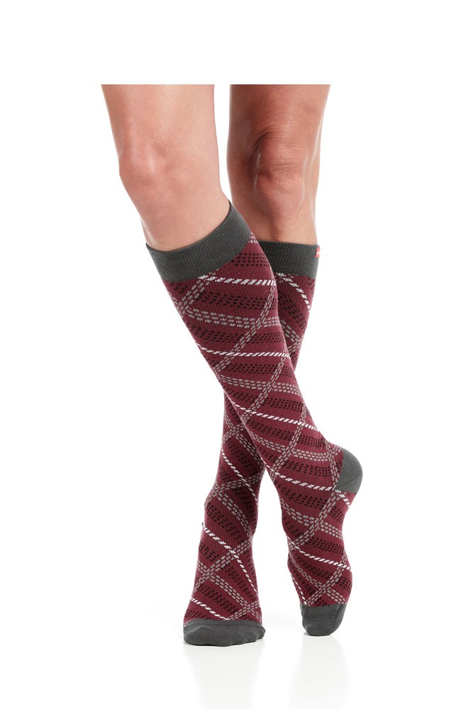 Vim & Vigr 15-20 mmHg Women's Stylish Compression Socks - Cotton (Maroon & Grey Plaid)