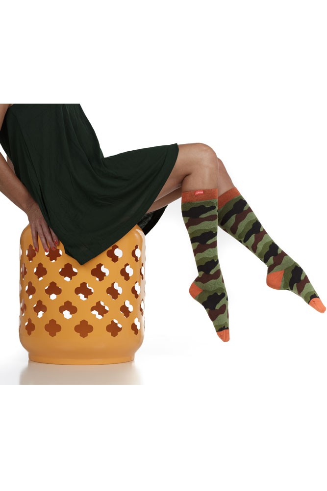 Vim & Vigr 15-20 mmHg Women's Stylish Compression Socks - Cotton (Green & Black Camo)