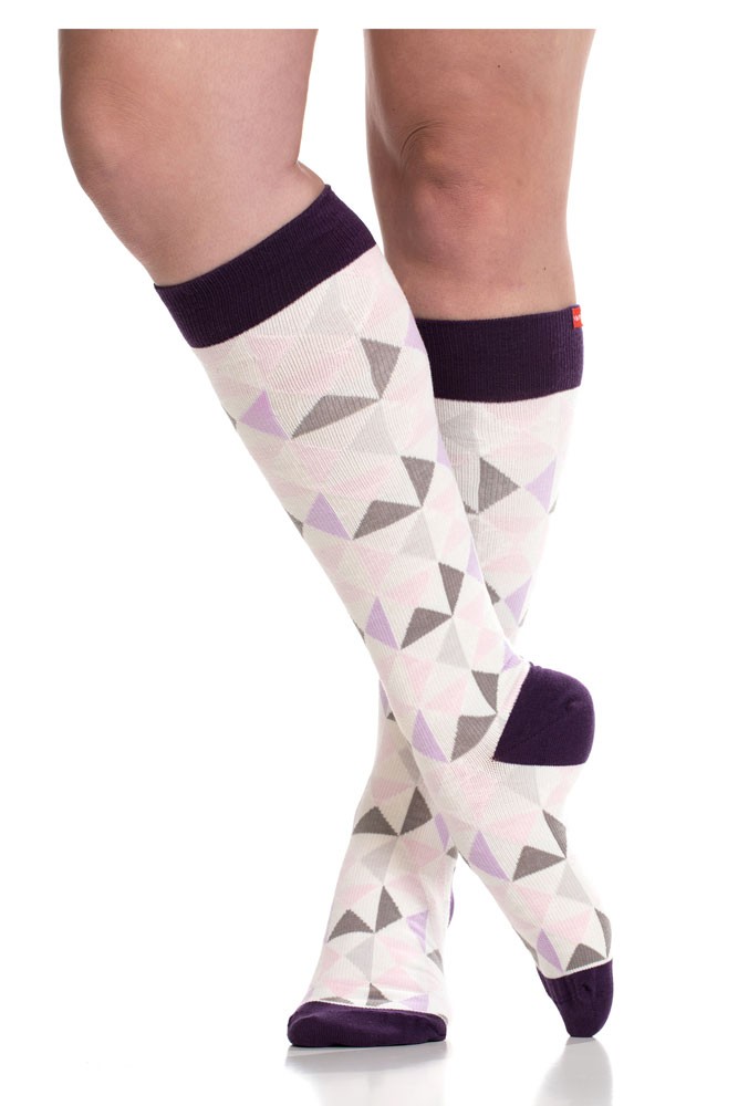 Vim & Vigr 15-20 mmHg Women's Stylish Compression Socks - Cotton (Modern Triangle Pink/Lavender)