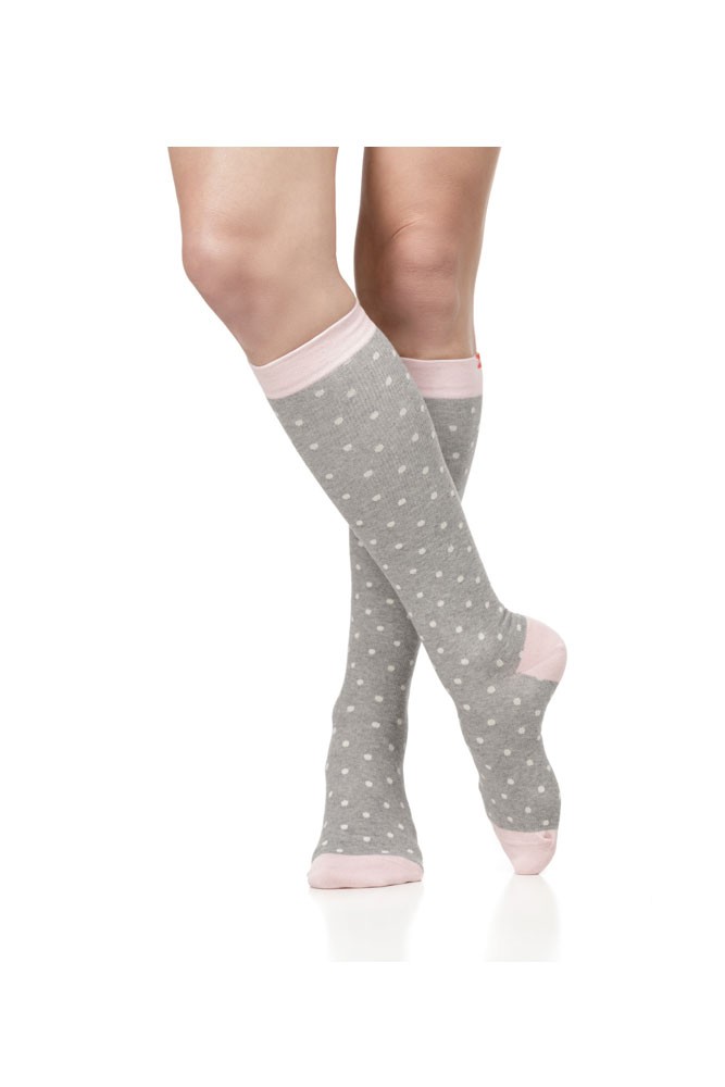 Vim & Vigr 15-20 mmHg Women's Stylish Compression Socks - Cotton (Heather Grey & Pink Petite Dot)