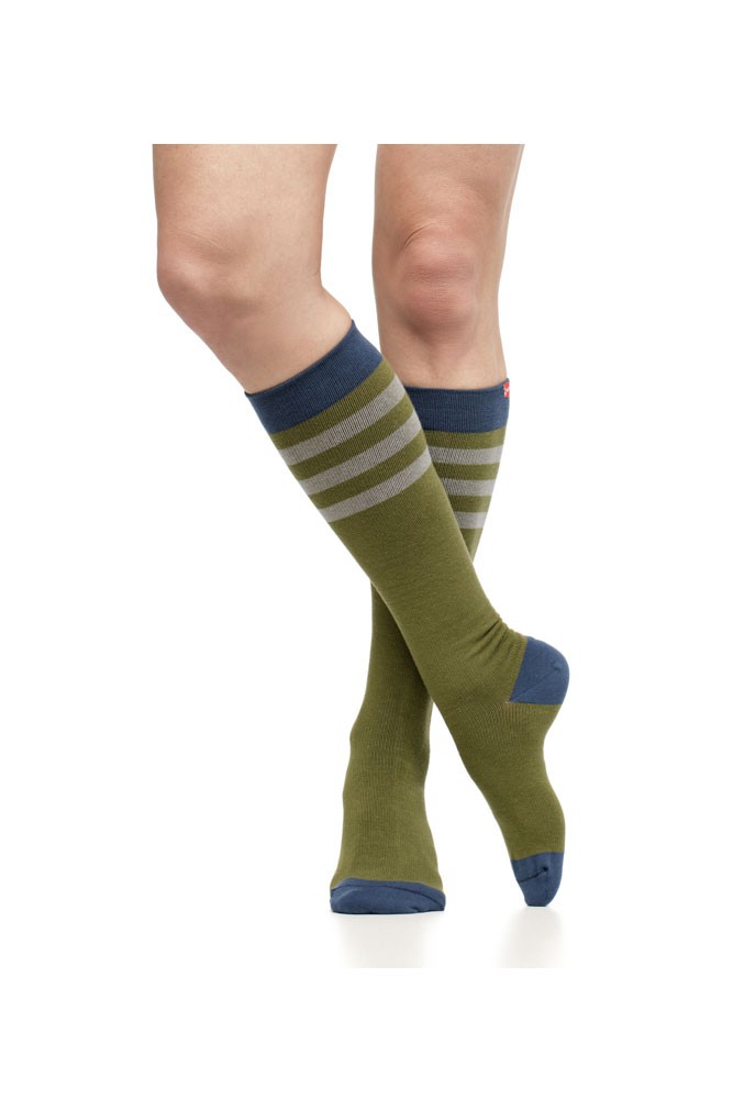Vim & Vigr 15-20 mmHg Women's Stylish Compression Socks - Cotton (Rugby Stripe: Moss & Navy)
