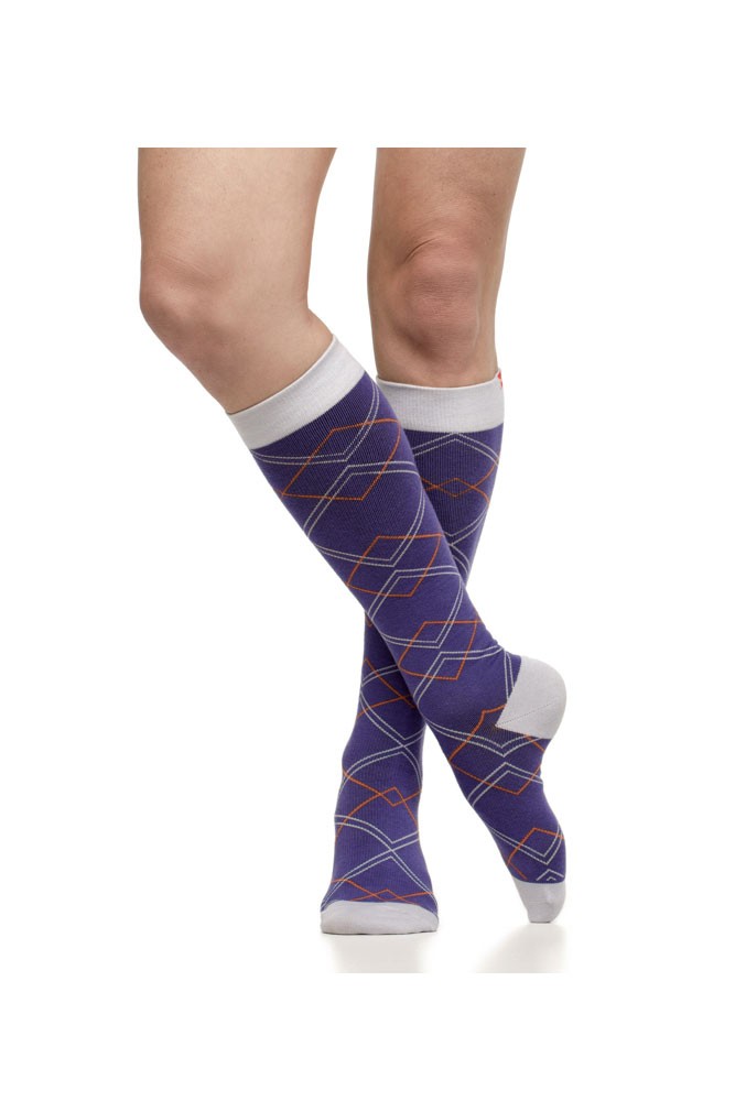 Vim & Vigr 15-20 mmHg Women's Stylish Compression Socks - Cotton (Violet & Salmon Diamonds)