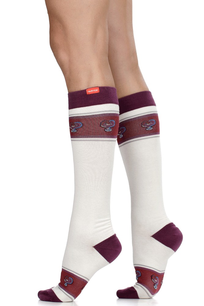 Vim & Vigr 15-20 mmHg Women's Stylish Compression Socks - Cotton (Banded Heart: Cream)
