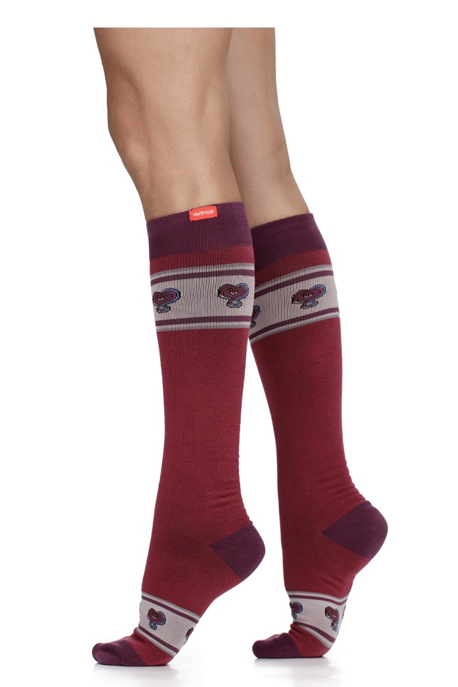 Vim & Vigr 15-20 mmHg Women's Stylish Compression Socks - Cotton (Banded Heart: Cranberry)