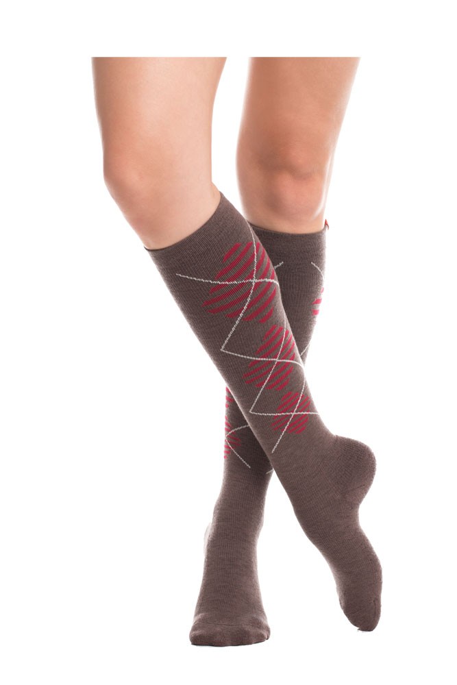 Vim & Vigr 15-20 mmHg Women's Stylish Compression Socks - Wool (Brown & Red)