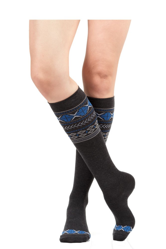 Vim & Vigr 15-20 mmHg Women's Stylish Compression Socks - Wool (Fair Isle Black & Blue)