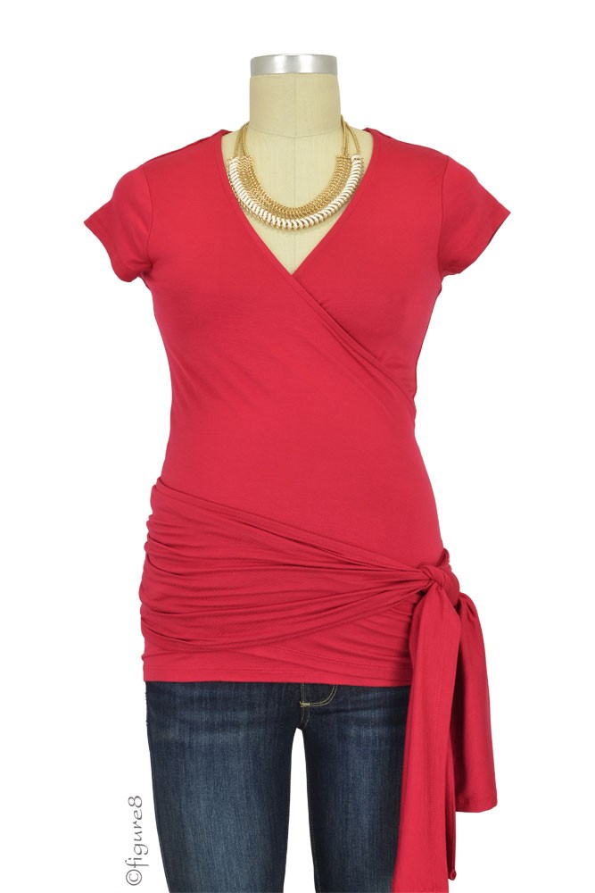 Wendy Short Sleeve Wrap Maternity Top (Red)