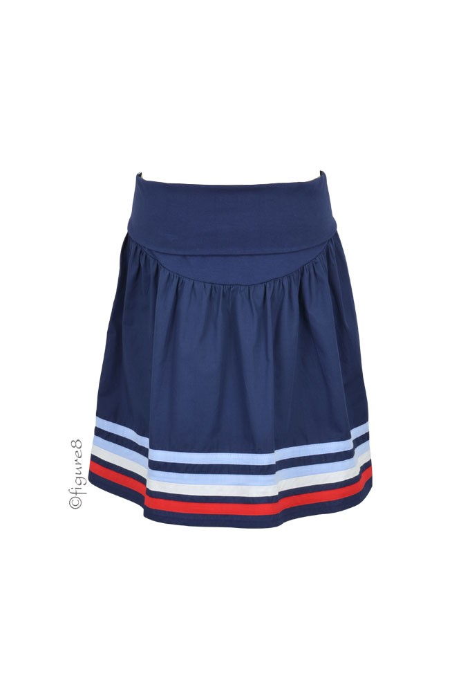 Tabby Stripe Hem Maternity Short Skirt (Navy)
