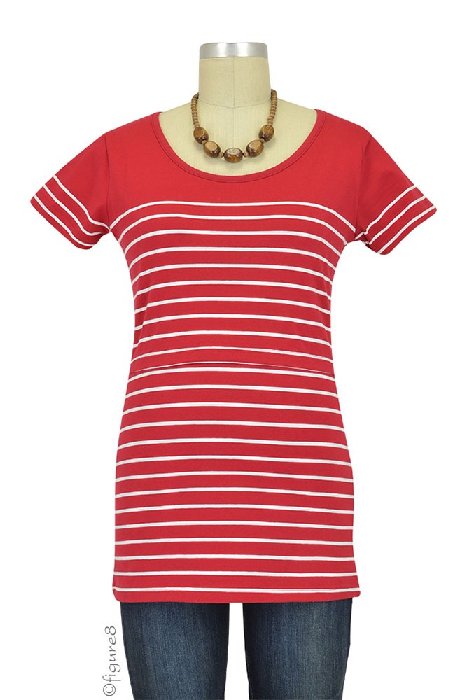 Nautical Short Sleeve Striped Nursing Top (Red Stripes)