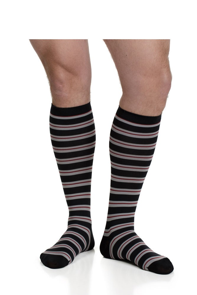 Vim & Vigr 15-20 mmHg Graduated Compression Socks - Men's Nylon (Black & Brick Stripe)