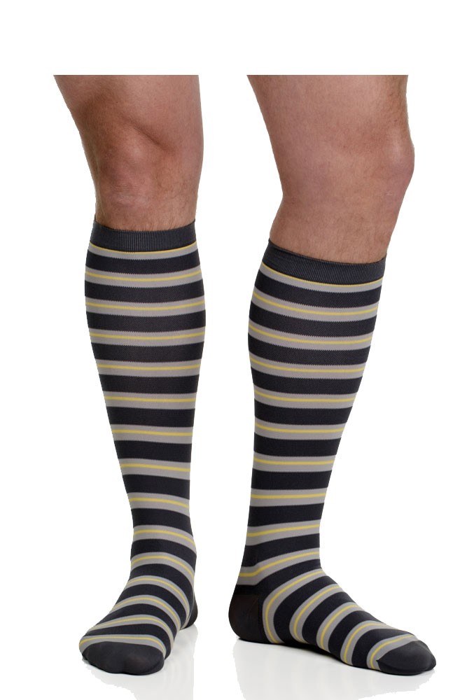 Vim & Vigr 15-20 mmHg Graduated Compression Socks - Men's Nylon (Dark Charcoal & Yellow)