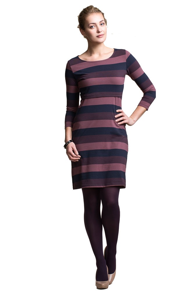 Boob Design Amy 3/4 Sleeve Organic Maternity & Nursing Dress (Multi-Stripe Cassis)