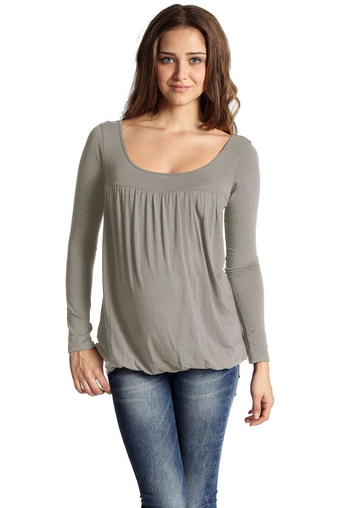 Britney Bubble Long Sleeve Nursing Top (Taupe Grey)