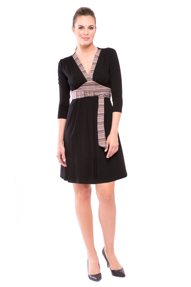Olian Emma Stripe Accent Maternity & Nursing Dress (Multi Color Stripes)