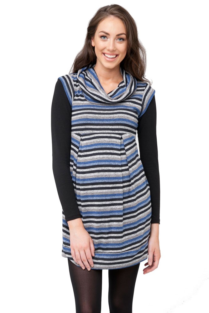 Angeline Striped Maternity Tunic-Dress (Blue Stripes)
