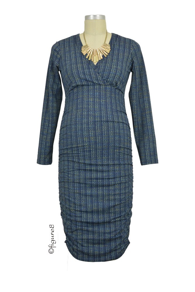 Sola Ruched Long Sleeve Maternity & Nursing Dress (Blue Ripples)