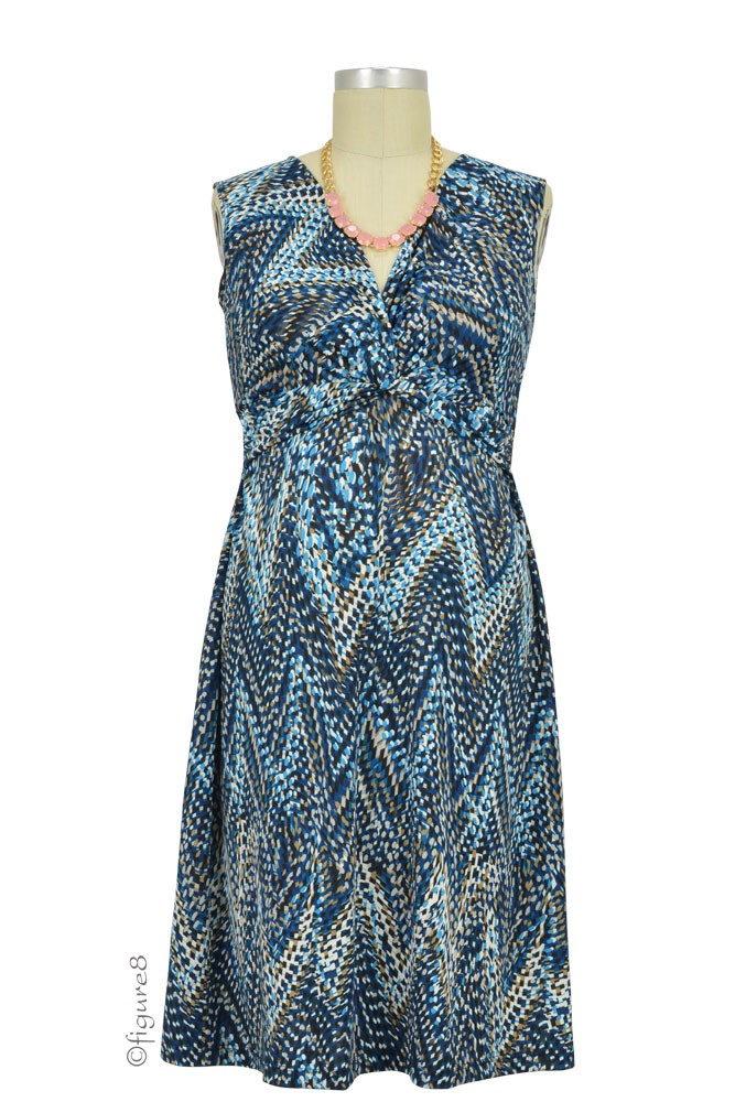 Mel Sleeveless Twisty Maternity & Nursing Dress (Blue Zigzag)