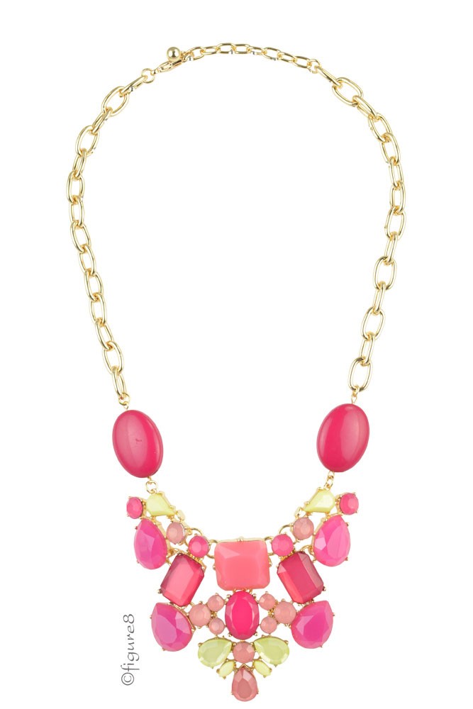 Shades of Pink Floral Necklace with Yellow Accents (Pink)