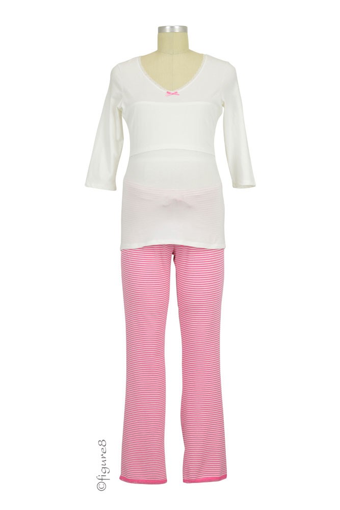 Boob Design 3/4 Sleeve Nursing PJ Set (Sweet Fuschia/ Off White)