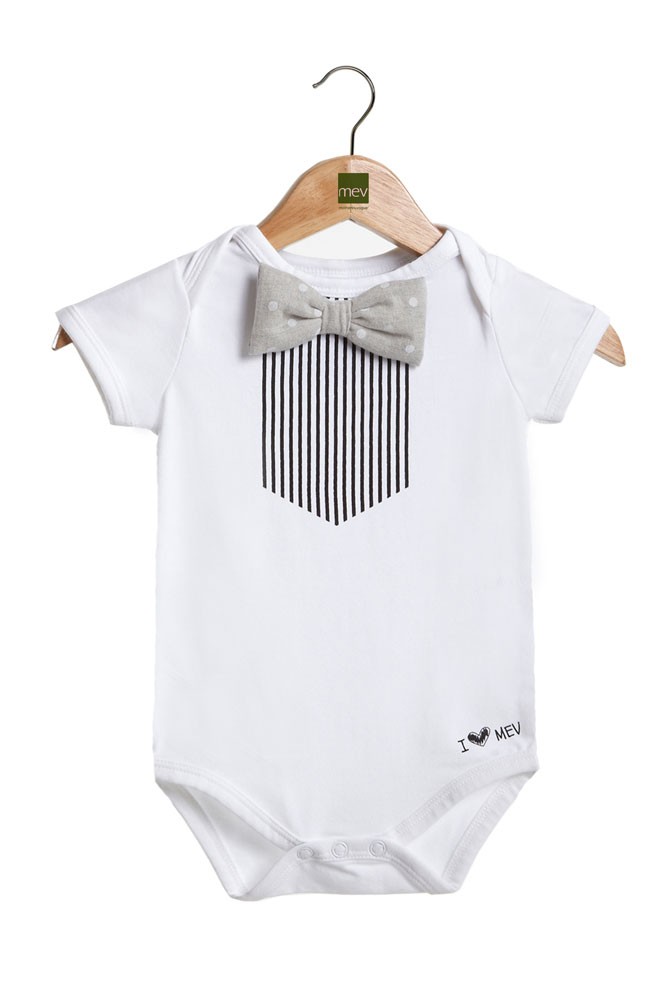 Bow-Tie Baby Onesie (Dotted Grey)