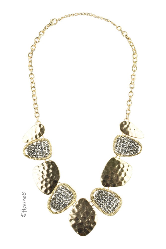 Gold Shiny Plated Necklace with Jeweled Detail (Gold)